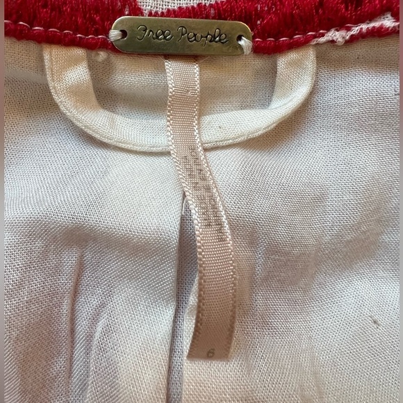 Free People Devil’s Alley Red and White embroidered moto jacket - Picture 4 of 13